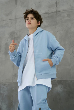 hoodie zip light blu bambino