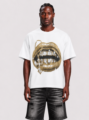 t-shirt gold white