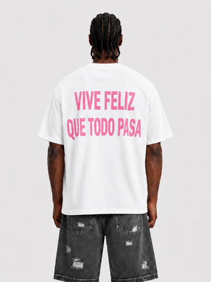 t-shirt vive feliz white rose