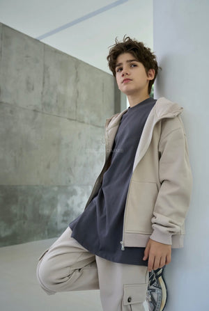 hoodie zip beige bambino
